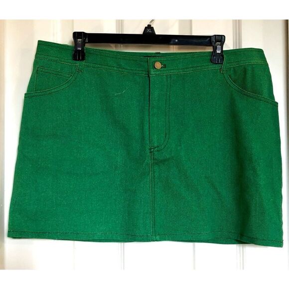 MEGAN RENEE - 🎉HP x 3🎉 NWOT - L Sz 33 (12/14) Green Denim Bodycon Mini Skirt - Picture 4 of 16